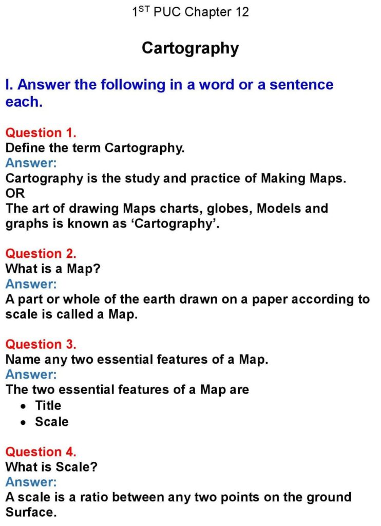 1st PUC Geography Chapter 12: Cartography