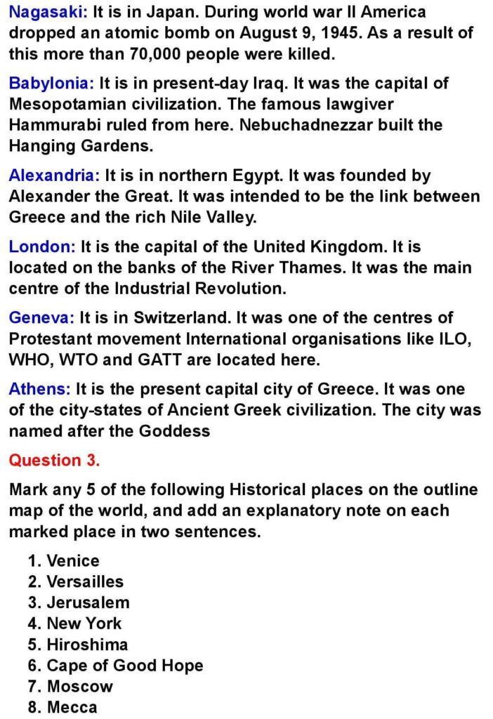1st PUC History Chapter 13: Map Work: Historical Places of World Importance