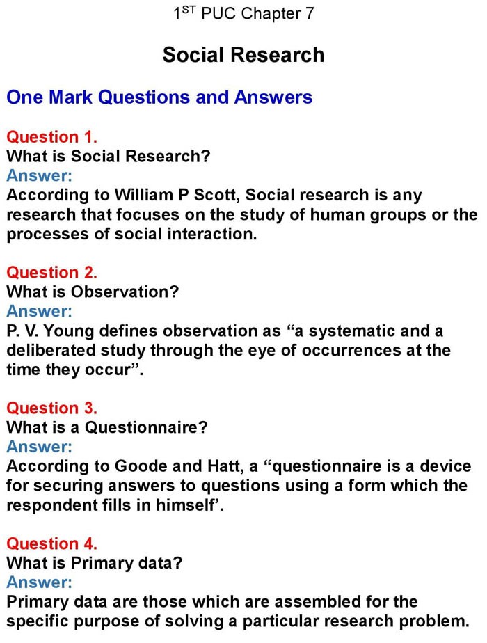 1st PUC Sociology Chapter 7: Social Research