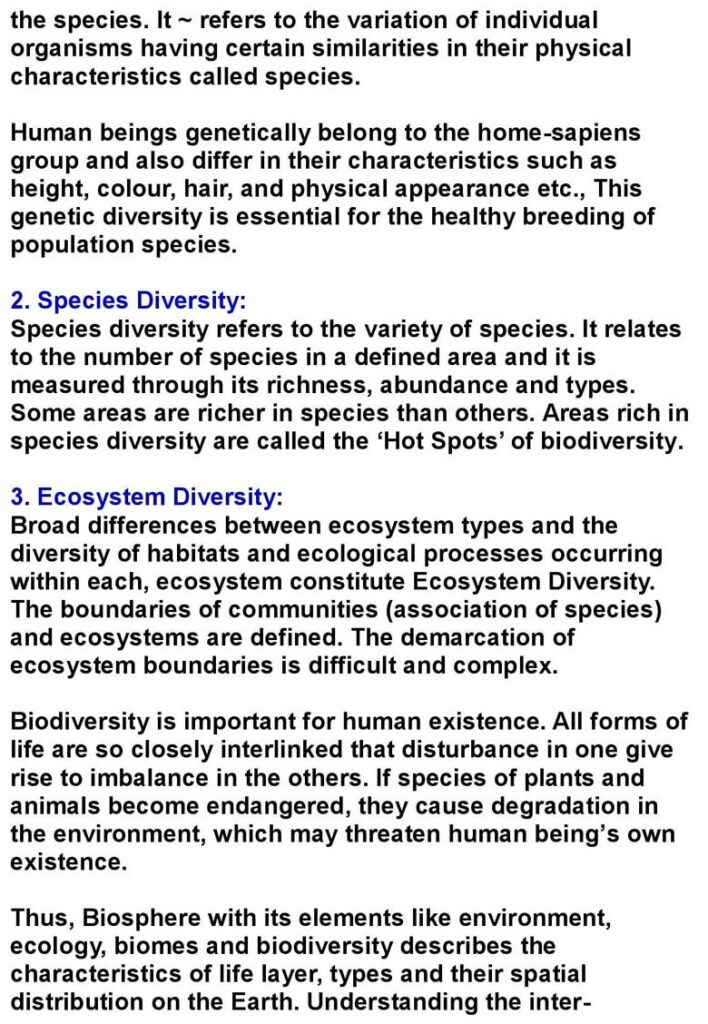 1st PUC Geography, Chapter 7: Biosphere