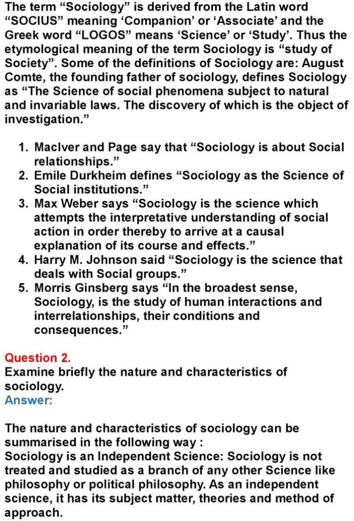 1st PUC Sociology Chapter 1: Nature of Sociology: Nature of Sociology