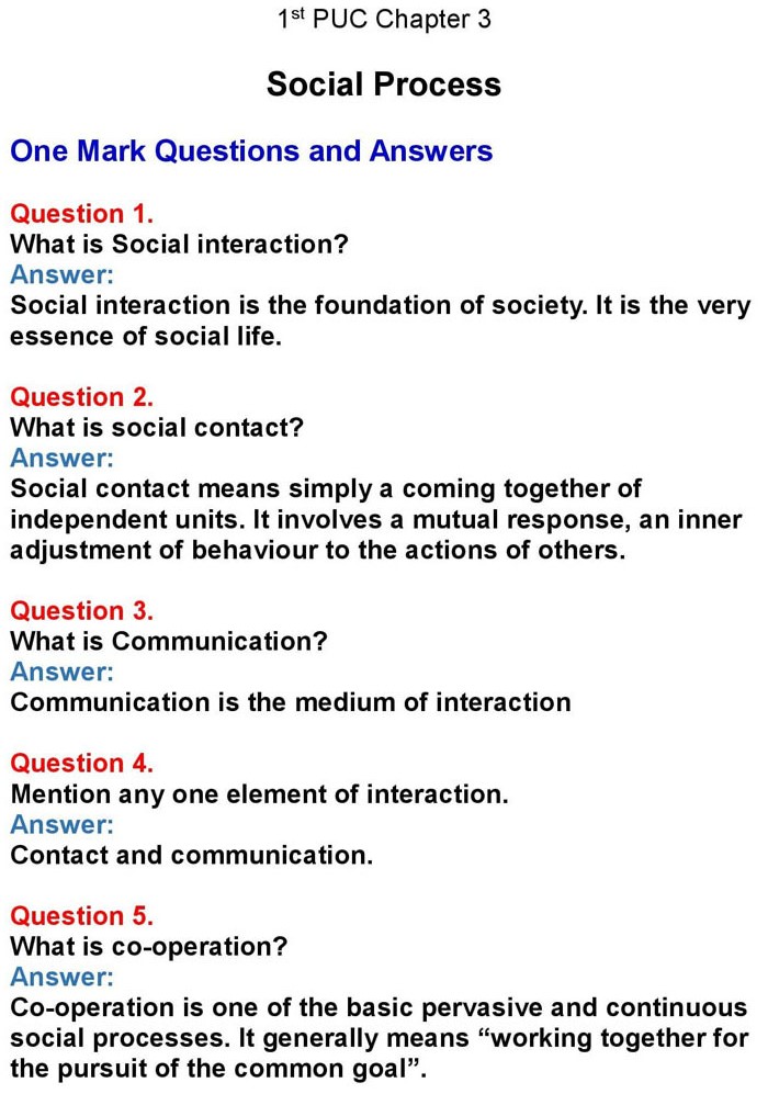1st PUC Sociology Chapter 3: Social Process