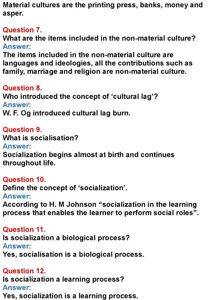 1st PUC Sociology Chapter 4: Culture and Socialization