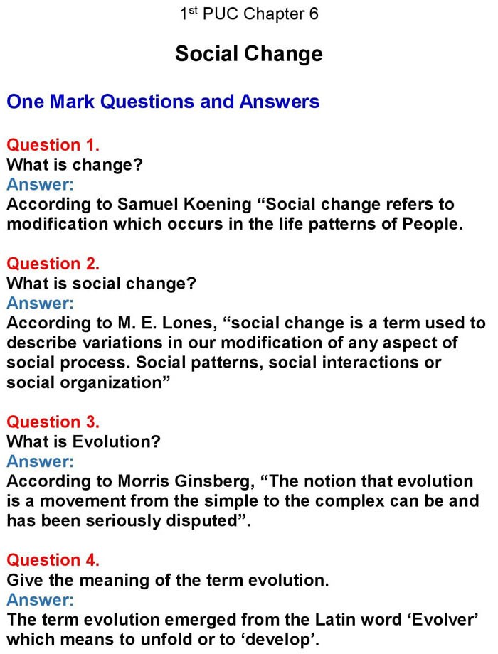 1st PUC Sociology Chapter 6: Social Change