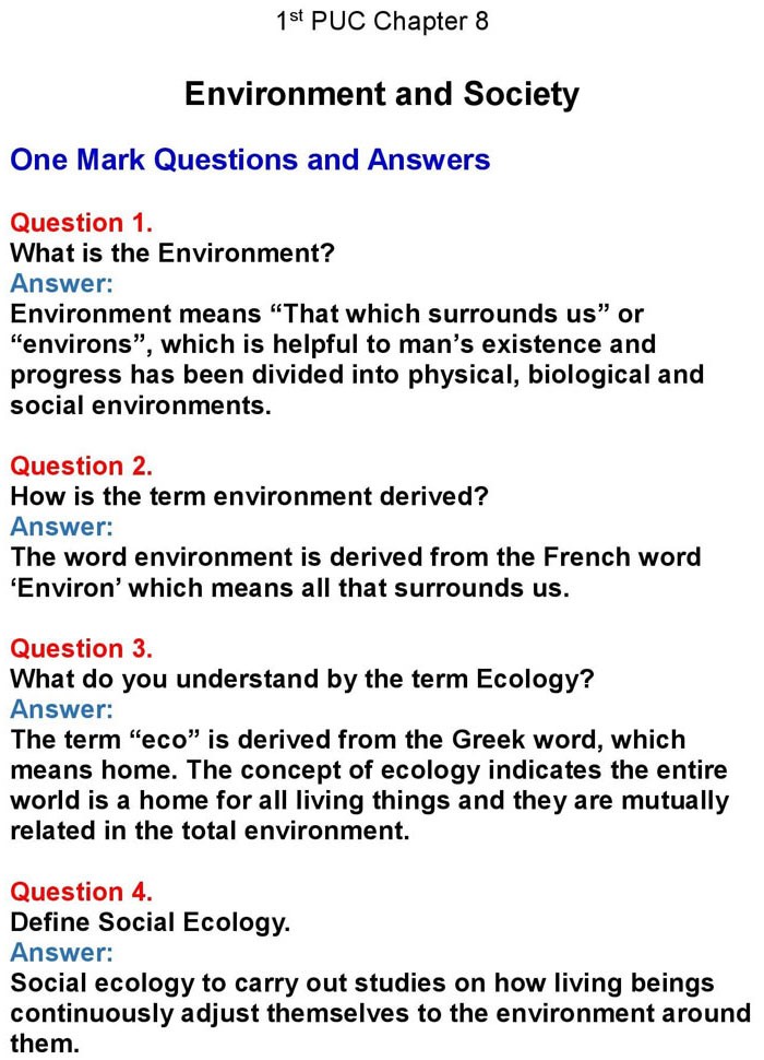 1st PUC Sociology Chapter 8: Environment and Society