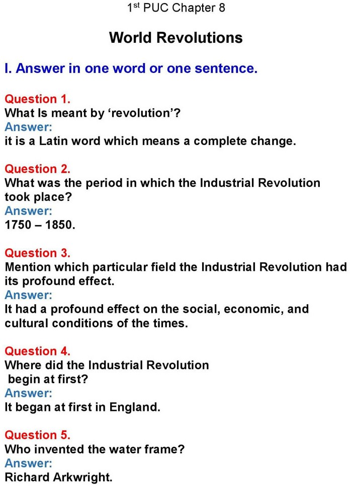 1st PUC History Chapter 8: World Revolutions
