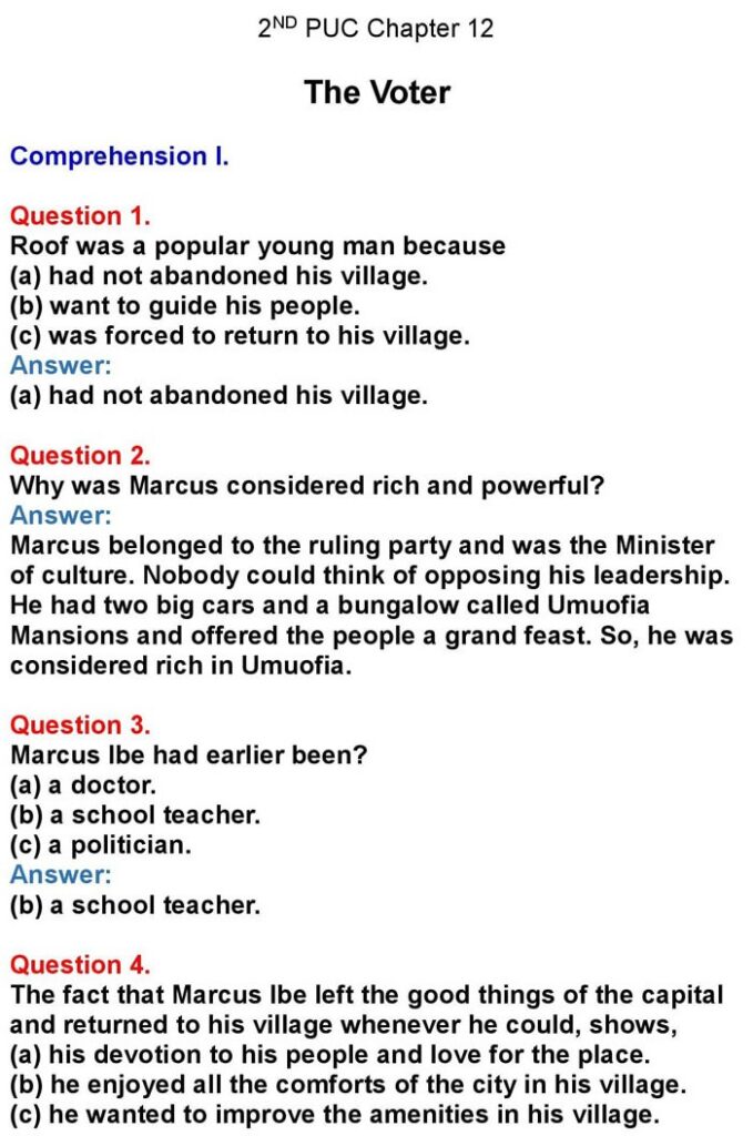 2nd PUC English Chapter 12: The Voter (Chinua Achebe)