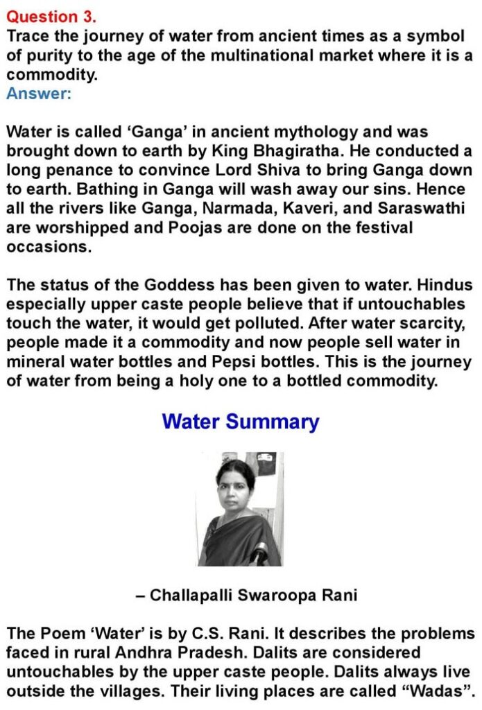 2nd PUC English Chapter 14: Water (Challapalli Swaroopa Rani)