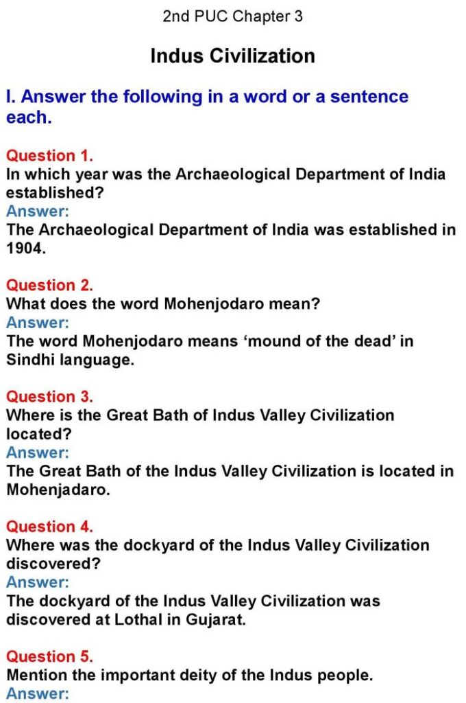 2nd PUC History Chapter 3: Indus Civilization