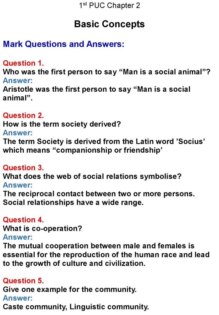 1st PUC Sociology Chapter 2: Basic Concepts