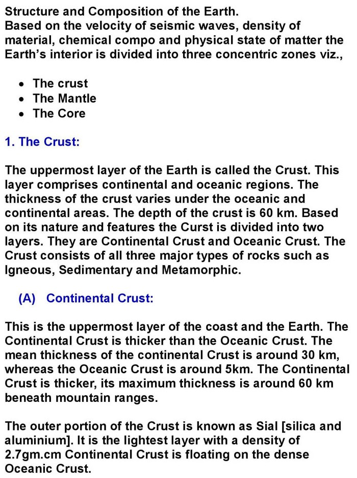 1st PUC Geography, 1st Chapter 3: Interior of the Earth