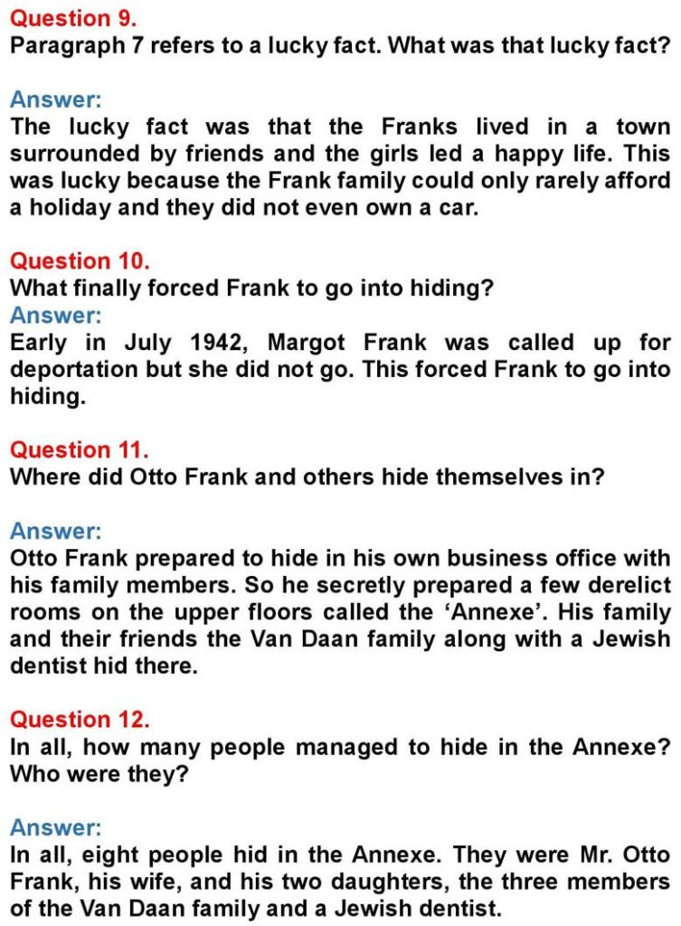 Class 10 English Chapter 7: The Girl Who Was Anne Frank