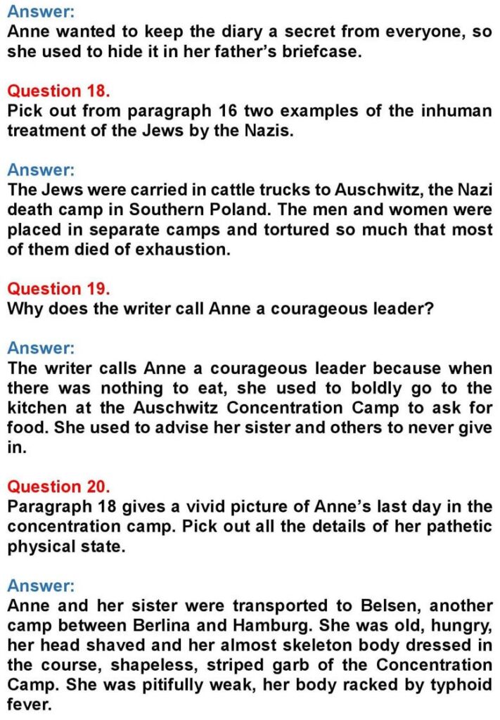 Class 10 English Chapter 7: The Girl Who Was Anne Frank