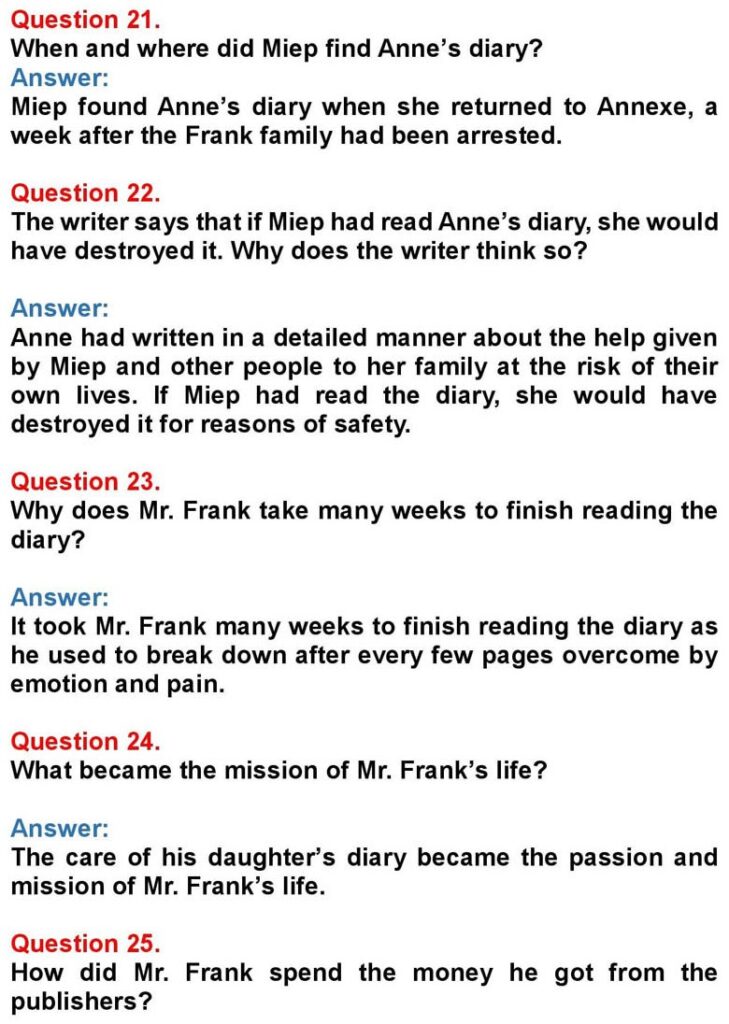 Class 10 English Chapter 7: The Girl Who Was Anne Frank