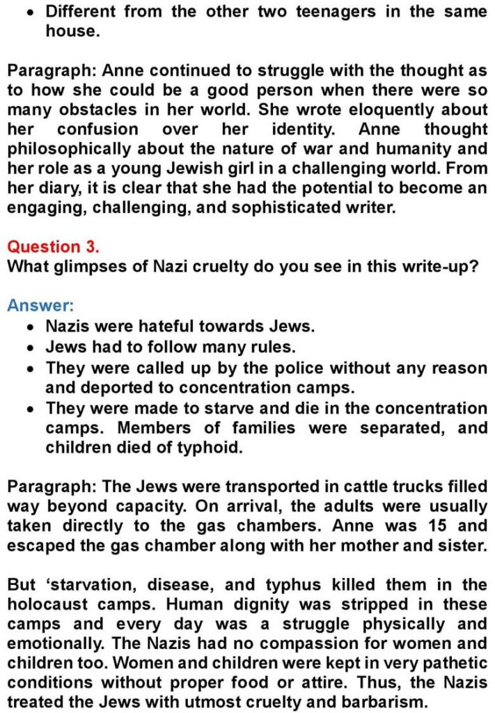 Class 10 English Chapter 7: The Girl Who Was Anne Frank