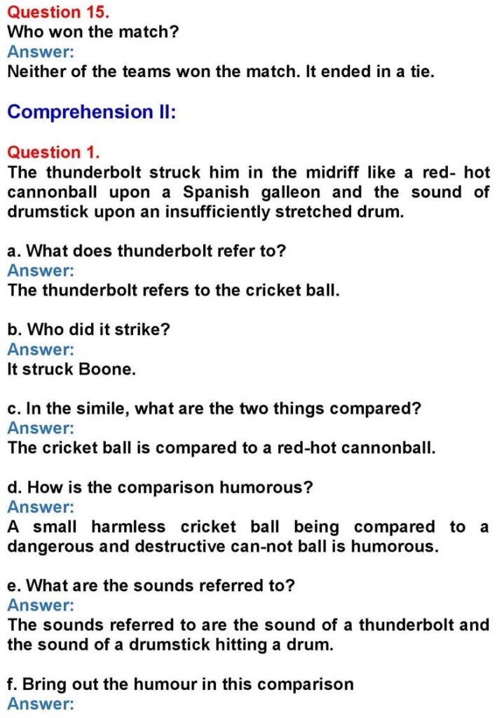 Class10 English Chapter 8 A Village Cricket Match