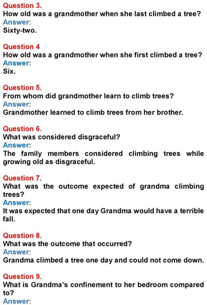 Class 10 English Chapter 1: Grandma Climbs a Tree