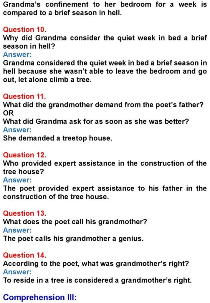 Class 10 English Chapter 1: Grandma Climbs a Tree