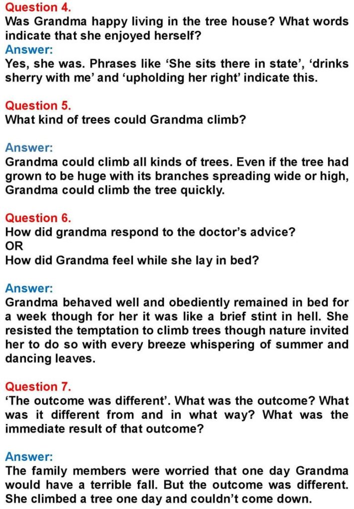 Class 10 English Chapter 1: Grandma Climbs a Tree