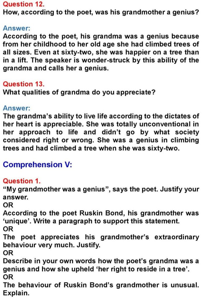 Class 10 English Chapter 1: Grandma Climbs a Tree