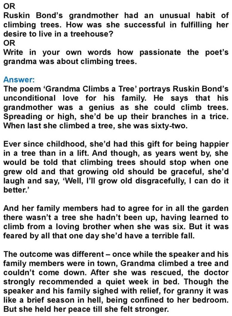 Class 10 English Chapter 1: Grandma Climbs a Tree