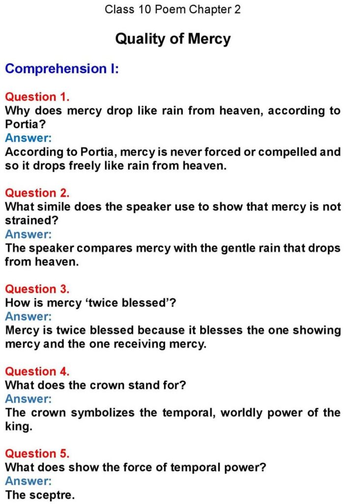 Class 10 English Chapter 2: Quality of Mercy