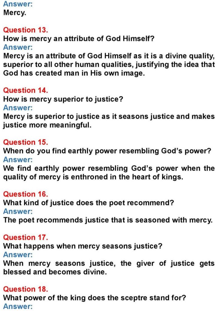 Class 10 English Chapter 2: Quality of Mercy