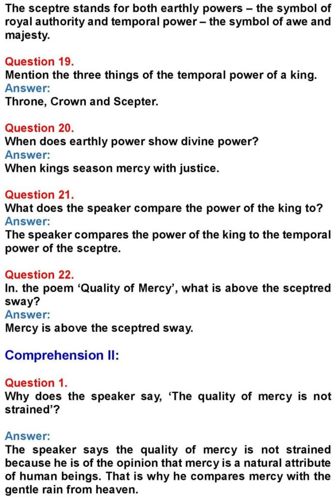 Class 10 English Chapter 2: Quality of Mercy