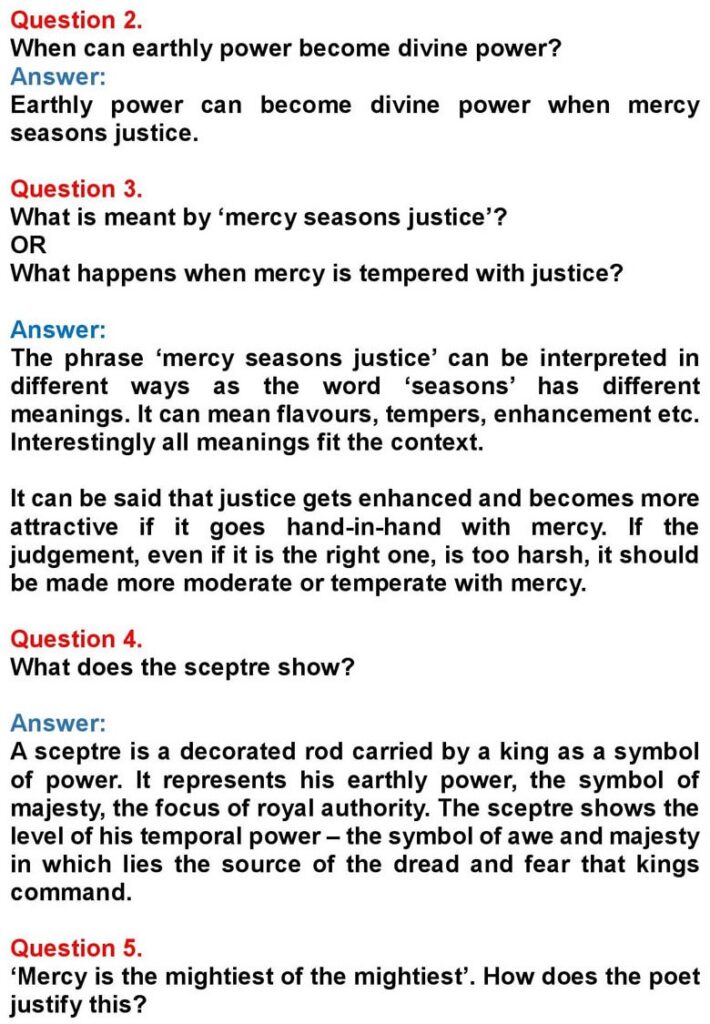 Class 10 English Chapter 2: Quality of Mercy