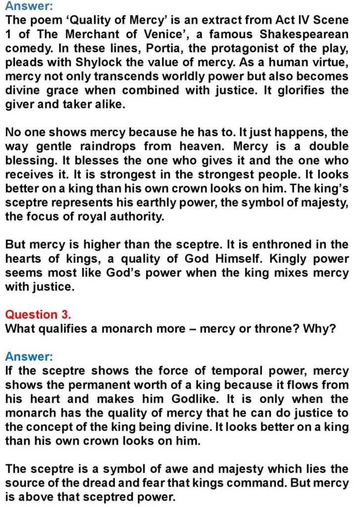 Class 10 English Chapter 2: Quality of Mercy