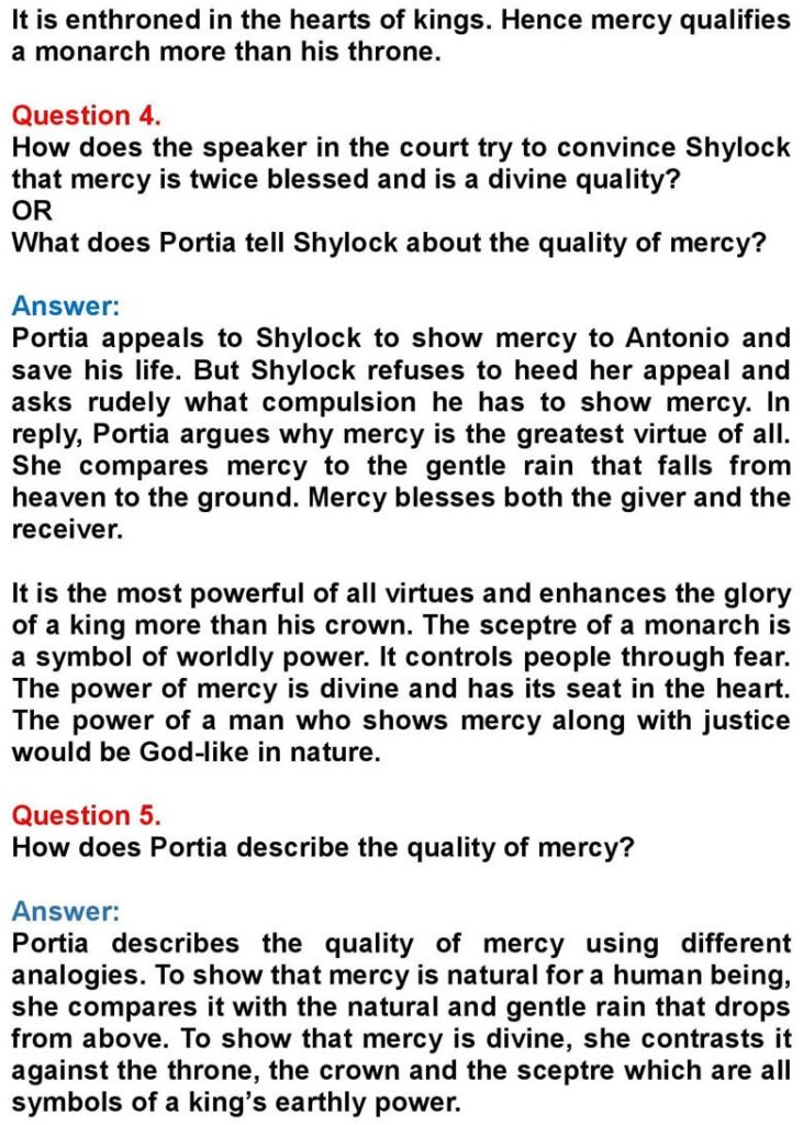 Class 10 English Chapter 2: Quality of Mercy