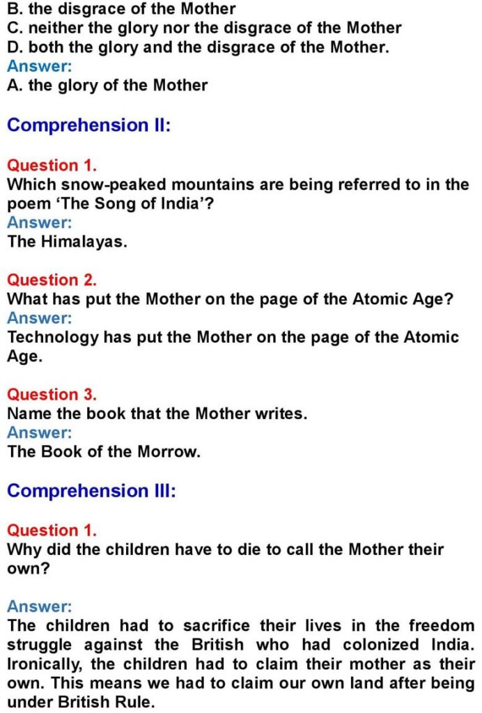 Class 10 English Chapter 4: The Song of India