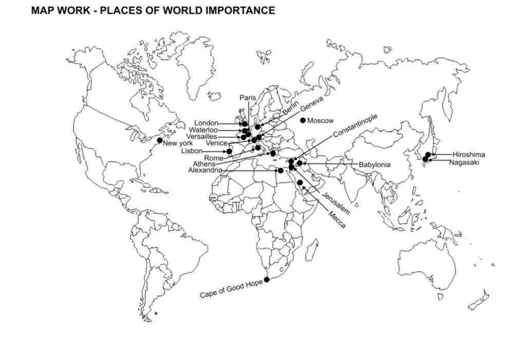 1ST PUC History Chapter 13 MAP WORK: HISTORICAL PLACES OF WORLD IMPORTANCE